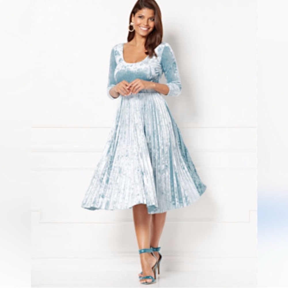 Eva Mendes Collection Velvet Pleat Crystalline Blue Dress Size L Tall